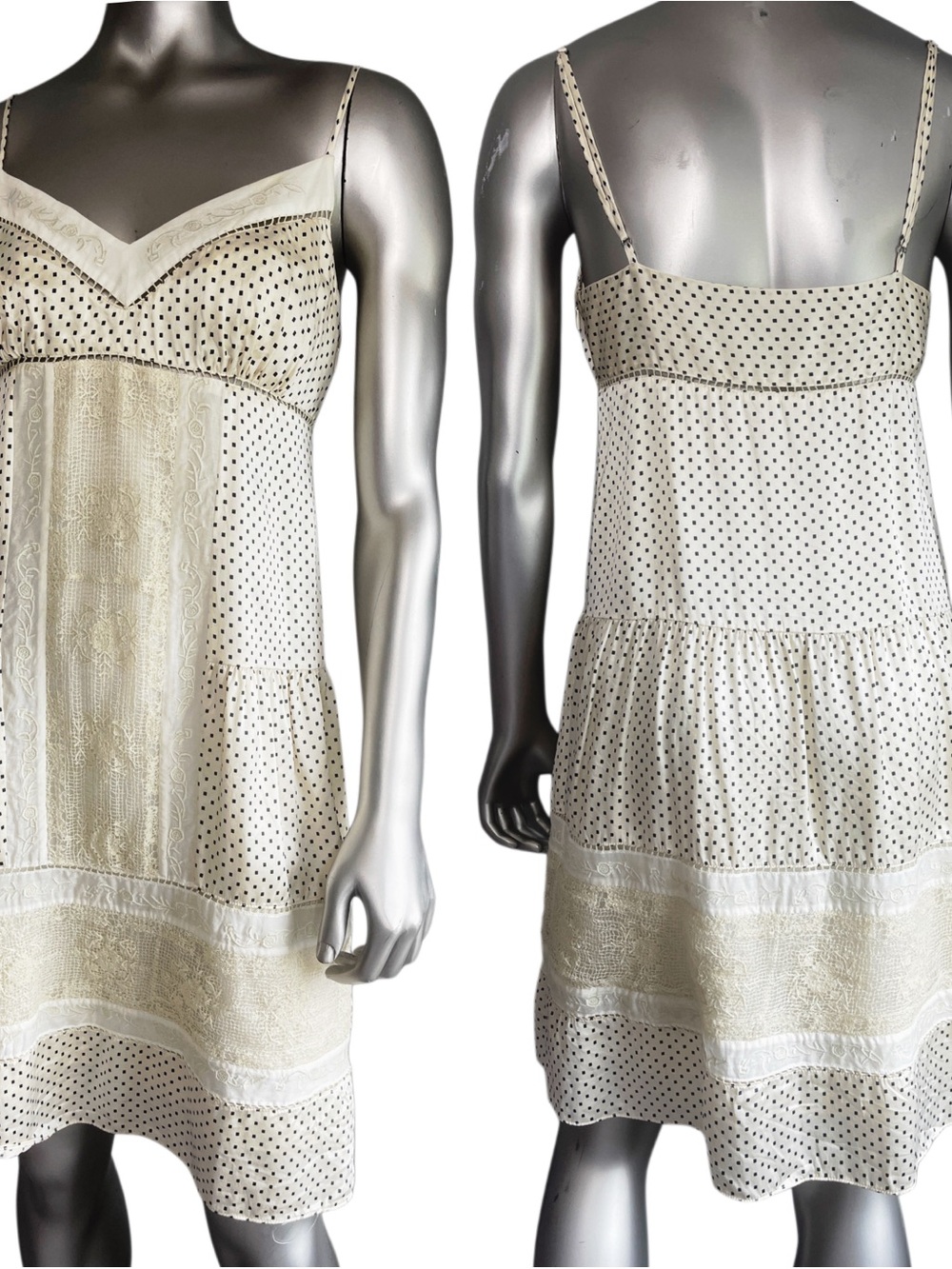 BCBGMAXAZRIA Ivory and Black Polka Dot Silk Slip Dress